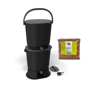 Bokashi Organko Essential Set kompostnikov, črn (2x 15.3 L) + posip 1 kg